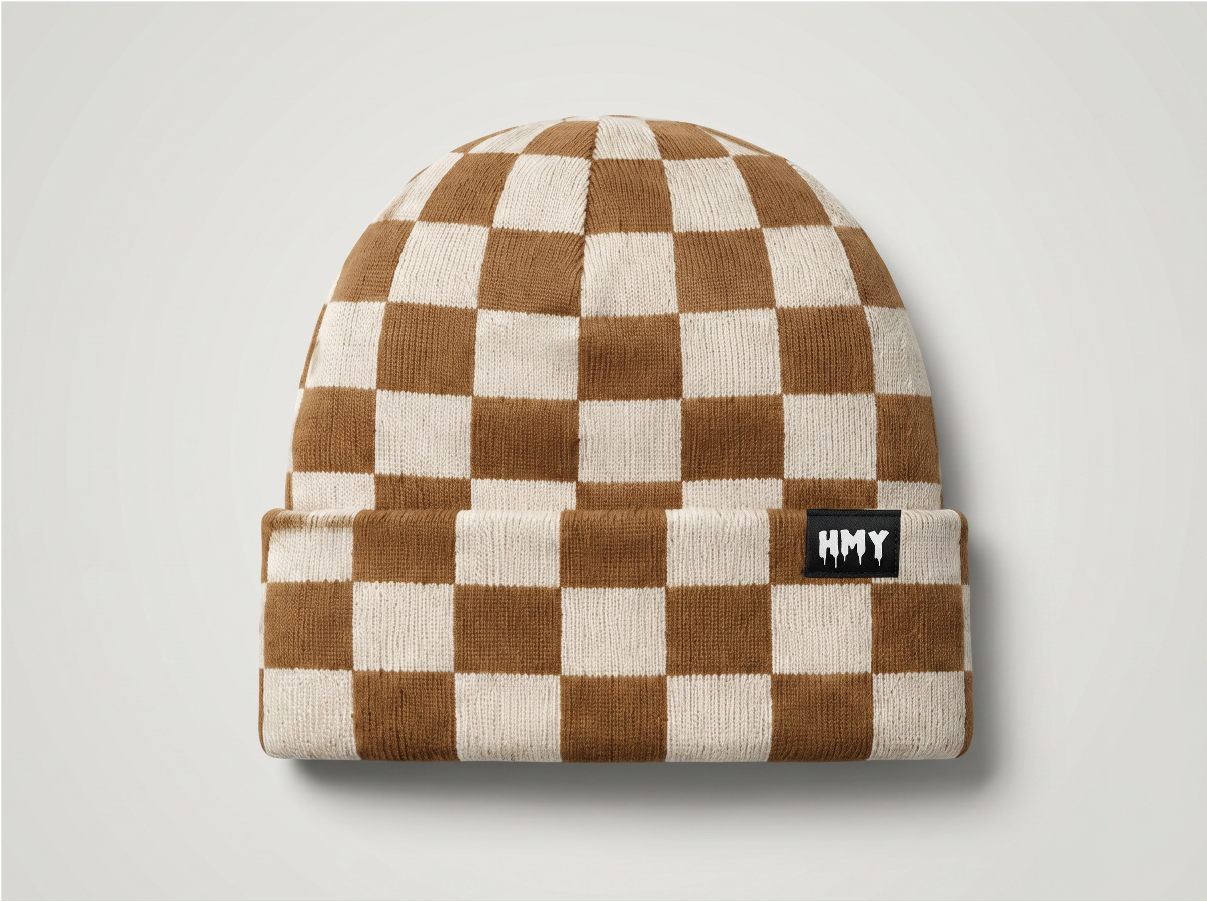 Chequered HMY Beanie Brown