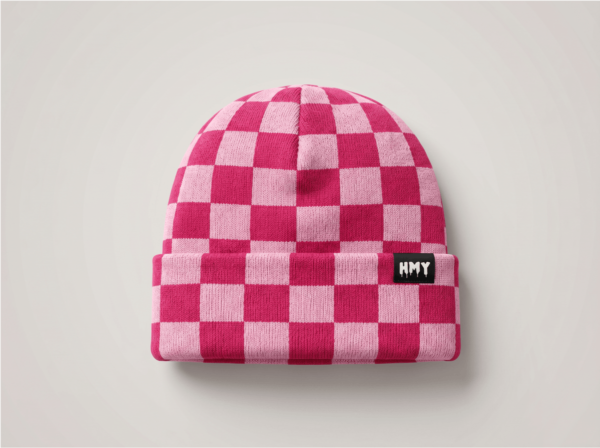 Chequered HMY Beanie Pink